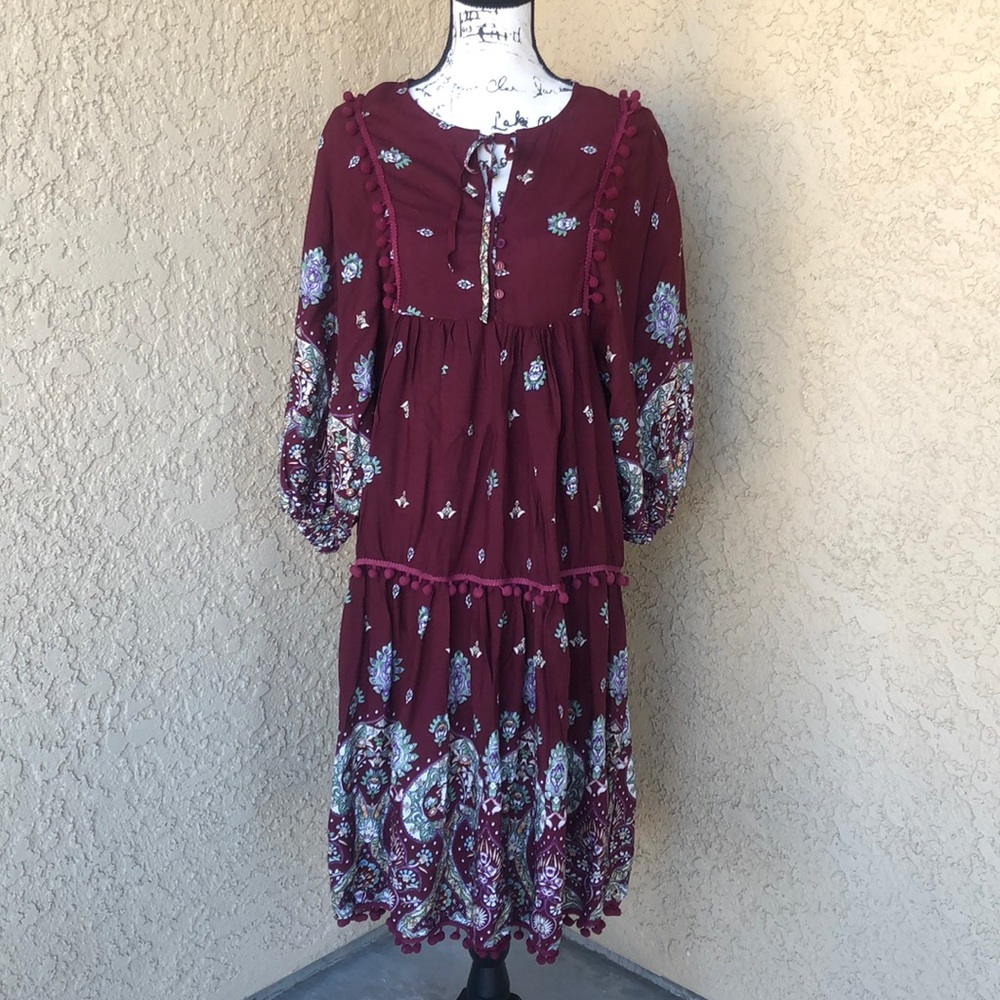 Jaase Burgundy Floral Boho Dress size Small